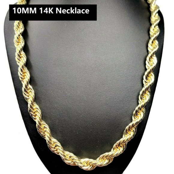 Mens 24" New 14k Gold Plated 10m Thick Rope Chain - Picture 6 of 8